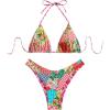 imageFloerns Womens Floral Print Halter Triangle Cheeky Thong 2 Piece Bikini SetsPink