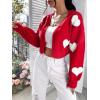 imageFloerns Womens Heart Pattern Drop Shoulder Long Sleeve Crop Sweater Duster CardiganRed