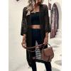 imageFloerns Womens Hollow Out Drop Shoulder 34 Sleeve Open Front Cardigan SweaterBlack