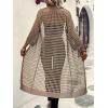 imageFloerns Womens Hollow Out Drop Shoulder 34 Sleeve Open Front Cardigan SweaterKhaki