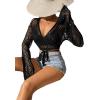 imageFloerns Womens Hollow Out V Neck Tie Front Long Sleeve Cardigan Sweater Crop TopBlack