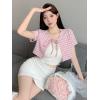 imageFloerns Womens Plaid Print Short Sleeve Tie Front Scoop Neck Crop Top TeePink