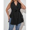 imageFloerns Womens Plus M Slit Asymmetrical Hem Sleeveless Belted Solid Vest BlazerBlack