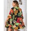 imageFloerns Womens Plus Size 2 Piece Outfit Tropical Print Kimono Top and Shorts SetA Multicolor