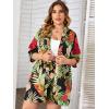 imageFloerns Womens Plus Size 2 Piece Outfit Tropical Print Kimono Top and Shorts SetA Multicolor