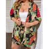 imageFloerns Womens Plus Size 2 Piece Outfit Tropical Print Kimono Top and Shorts SetA Multicolor