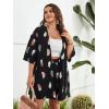 imageFloerns Womens Plus Size 2 Piece Outfit Tropical Print Kimono Top and Shorts SetBlack Feather