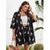 imageFloerns Womens Plus Size 2 Piece Outfit Tropical Print Kimono Top and Shorts SetBlack Feather