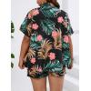 imageFloerns Womens Plus Size 2 Piece Outfit Tropical Print Kimono Top and Shorts SetBlack Tropical