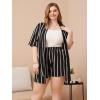 imageFloerns Womens Plus Size 2 Piece Outfit Tropical Print Kimono Top and Shorts SetBlack and White