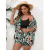 imageFloerns Womens Plus Size 2 Piece Outfit Tropical Print Kimono Top and Shorts SetGreen Tropical