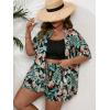 imageFloerns Womens Plus Size 2 Piece Outfit Tropical Print Kimono Top and Shorts SetGreen Tropical