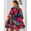 imageFloerns Womens Plus Size 2 Piece Outfit Tropical Print Kimono Top and Shorts SetNavy Blue