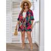imageFloerns Womens Plus Size 2 Piece Outfit Tropical Print Kimono Top and Shorts SetNavy Blue