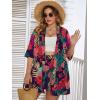 imageFloerns Womens Plus Size 2 Piece Outfit Tropical Print Kimono Top and Shorts SetNavy Blue