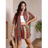 imageFloerns Womens Plus Size 2 Piece Outfit Tropical Print Kimono Top and Shorts SetRainbow Multi