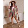 imageFloerns Womens Plus Size 2 Piece Outfit Tropical Print Kimono Top and Shorts SetRainbow Multi