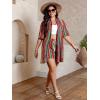 imageFloerns Womens Plus Size 2 Piece Outfit Tropical Print Kimono Top and Shorts SetRainbow Multi