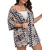 imageFloerns Womens Plus Size 2 Piece Outfit Tropical Print Kimono Top and Shorts SetS Dark Blue