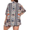imageFloerns Womens Plus Size 2 Piece Outfit Tropical Print Kimono Top and Shorts SetS Dark Blue