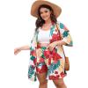 imageFloerns Womens Plus Size 2 Piece Outfit Tropical Print Kimono Top and Shorts SetWhite Red Floral