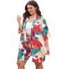 imageFloerns Womens Plus Size 2 Piece Outfit Tropical Print Kimono Top and Shorts SetWhite Red Floral