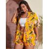 imageFloerns Womens Plus Size 2 Piece Outfit Tropical Print Kimono Top and Shorts SetYellow