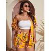 imageFloerns Womens Plus Size 2 Piece Outfit Tropical Print Kimono Top and Shorts SetYellow