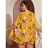 imageFloerns Womens Plus Size 2 Piece Outfit Tropical Print Kimono Top and Shorts SetYellow