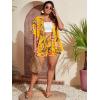 imageFloerns Womens Plus Size 2 Piece Outfit Tropical Print Kimono Top and Shorts SetYellow