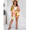 imageFloerns Womens Plus Size 2 Piece Outfit Tropical Print Kimono Top and Shorts SetYellow Gold