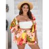 imageFloerns Womens Plus Size 2 Piece Outfit Tropical Print Kimono Top and Shorts SetYellow Gold