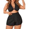 imageFloerns Womens Plus Size Swimwear Elastic High Waist Ruffle Trim Bikini BottomBlack