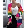 imageFloerns Womens Rainbow Striped Print Button Front Long Sleeve Cardigan SweaterPink Multi