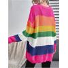 imageFloerns Womens Rainbow Striped Print Button Front Long Sleeve Cardigan SweaterPink Multi