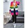 imageFloerns Womens Rainbow Striped Print Button Front Long Sleeve Cardigan SweaterPink Multi