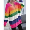 imageFloerns Womens Rainbow Striped Print Button Front Long Sleeve Cardigan SweaterPink Multi