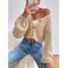 imageFloerns Womens Solid Long Sleeve Button Down V Neck Cardigan Crop Top SweaterApricot