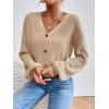 imageFloerns Womens Solid Long Sleeve Button Down V Neck Cardigan Crop Top SweaterApricot