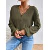 imageFloerns Womens Solid Long Sleeve Button Down V Neck Cardigan Crop Top SweaterArmy Green