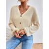imageFloerns Womens Solid Long Sleeve Button Down V Neck Cardigan Crop Top SweaterBeige