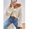 imageFloerns Womens Solid Long Sleeve Button Down V Neck Cardigan Crop Top SweaterBeige
