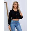 imageFloerns Womens Solid Long Sleeve Button Down V Neck Cardigan Crop Top SweaterBlack