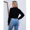imageFloerns Womens Solid Long Sleeve Button Down V Neck Cardigan Crop Top SweaterBlack
