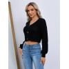 imageFloerns Womens Solid Long Sleeve Button Down V Neck Cardigan Crop Top SweaterBlack
