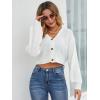 imageFloerns Womens Solid Long Sleeve Button Down V Neck Cardigan Crop Top SweaterWhite