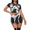imageFloerns Womens 2 Piece Outfit Short Sleeve Crop Top with Bodycon Skirt SetBlack and White