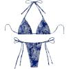 imageFloerns Womens 2 Piece Printed Halter Tie Side Triangle Bikini SwimsuitBlue and White