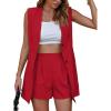 imageFloerns Womens 2 Piece Solid Double Breasted Vest Blazer with High Waist Shorts SetRed