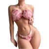 imageFloerns Womens Appliques Triangle Lettuce Trim Bikini Set Halter Wireless Bra and Tie Side Thong Swimsuit Set